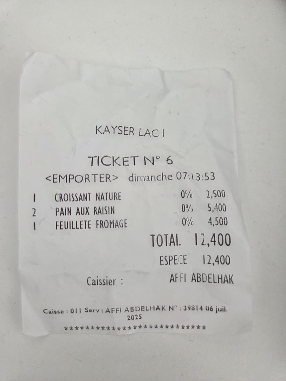French cafe receipt - click to zoom